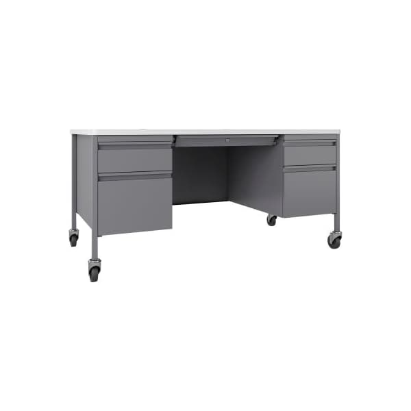 Lorell Fortress Steel Mobile Teachers Desk - 60" x 30" - White/Platinum